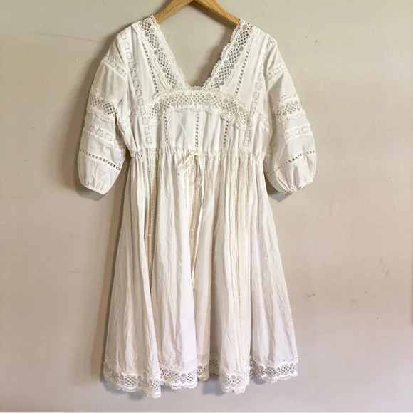 Anthropologie Eri + Ali Gustavia White Lace Midi Dress XS Boho festival Cottage Anthropologie Eri + Ali Gustavia White Lace Midi Dress XS Boho festival Cottage